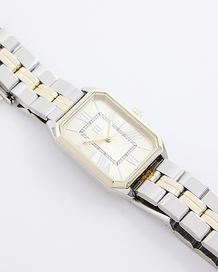 Silver rectangle face watch