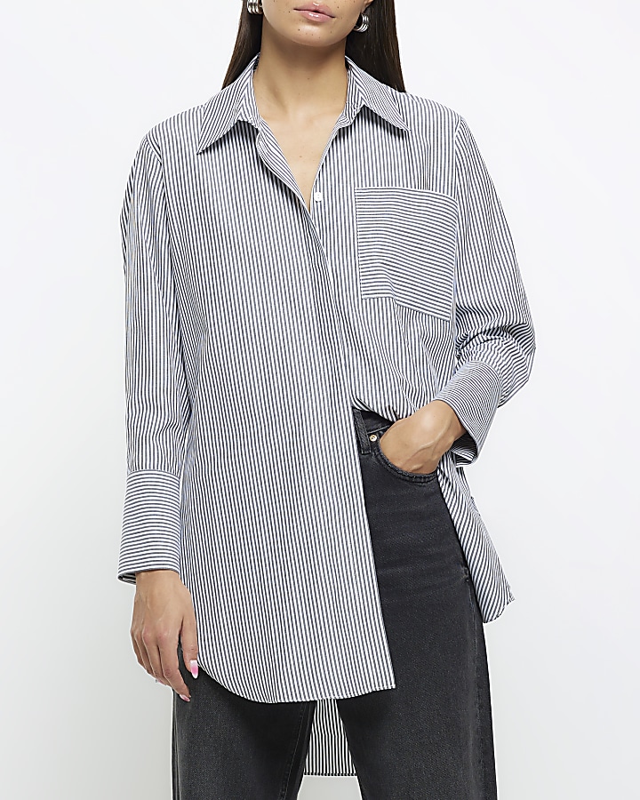 Black stripe oversized shirt | River Island
