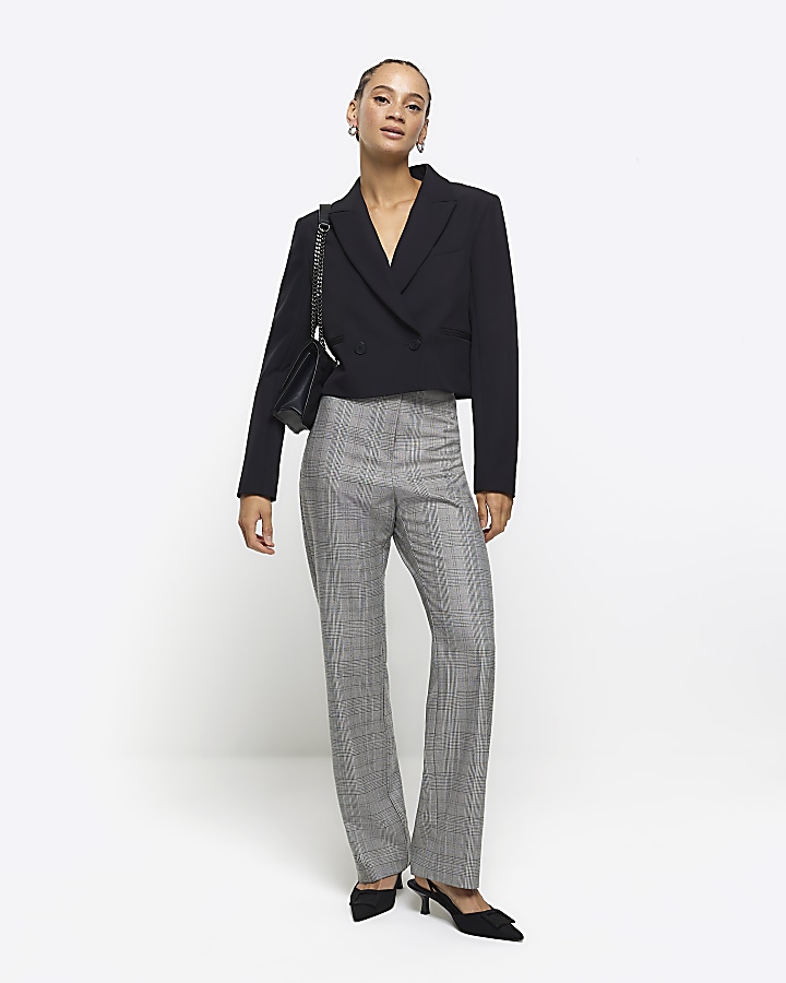 Grey check straight leg trousers River Island