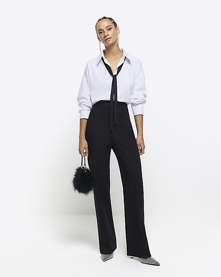 Black straight leg trousers