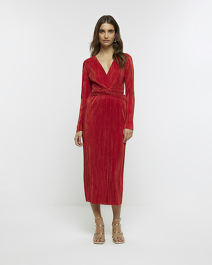 Plus Twist Front Plunge Midi Dress