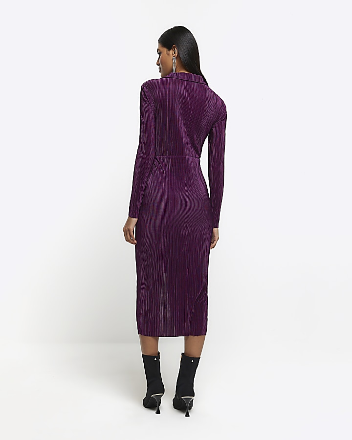 Purple plisse bodycon midi dress