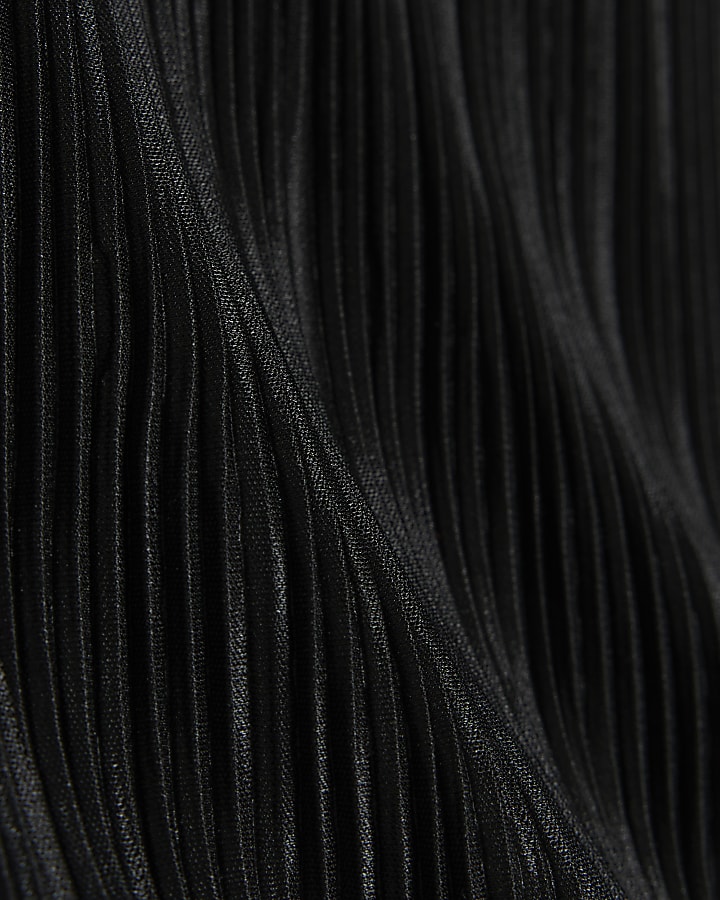Black bardot drape plisse midi dress