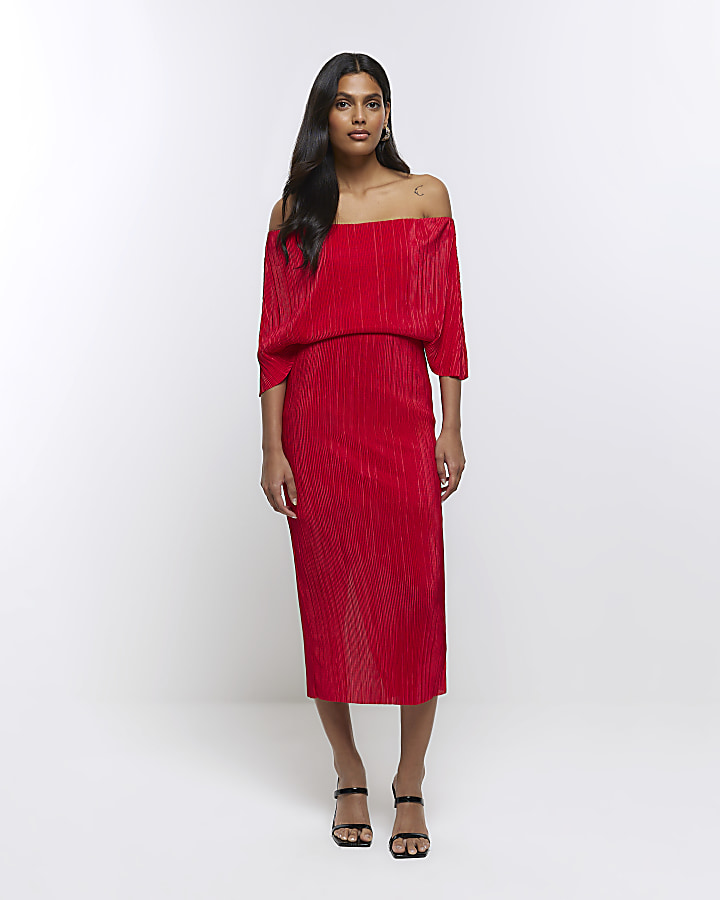 Red deals bardot dress