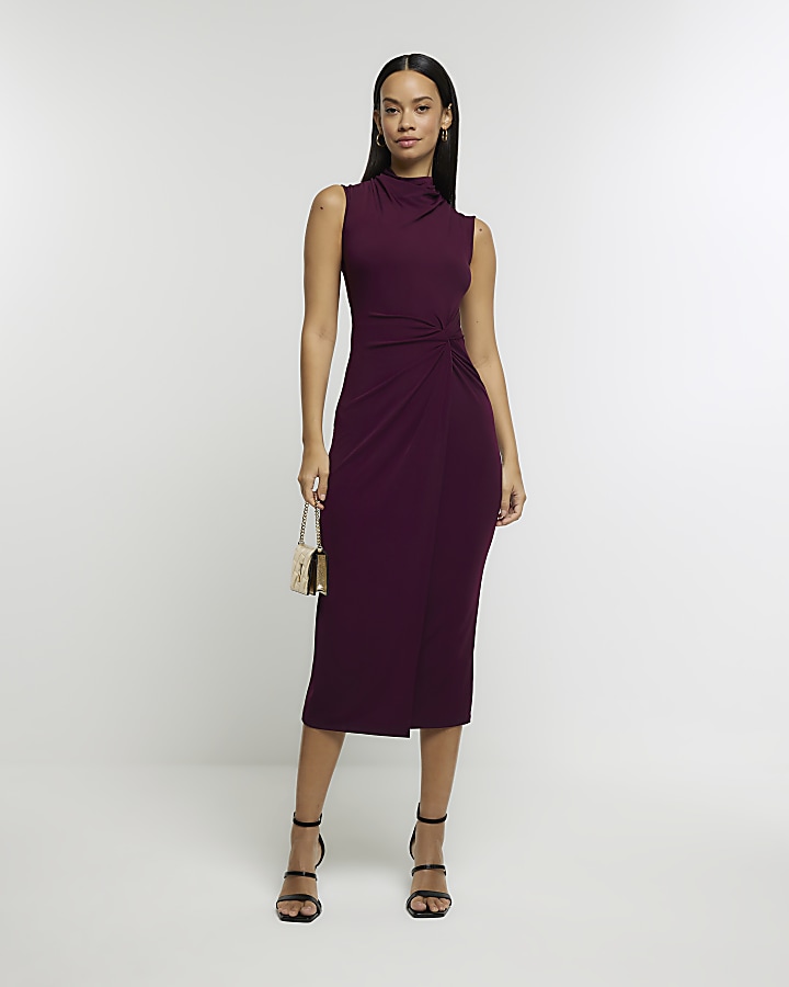 Purple knot bodycon midi dress