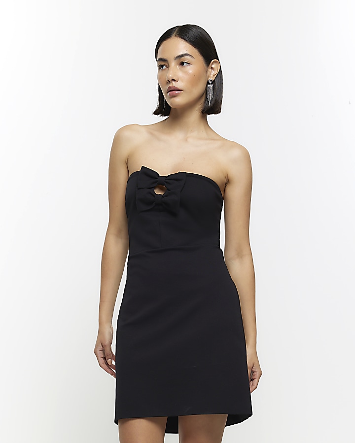 Black bow bandeau mini dress | River Island