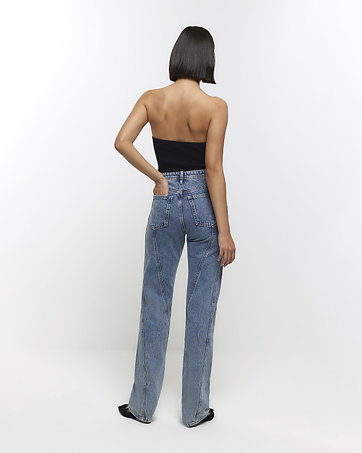Blue high waisted stove pipe straight jeans | River Island