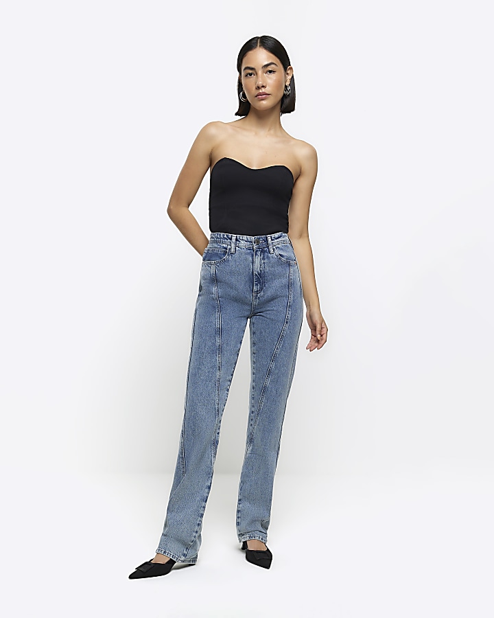 Blue high waisted stove pipe straight jeans