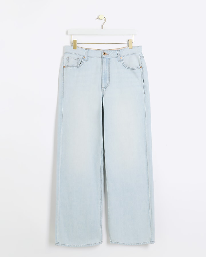 Petite blue high waisted straight jeans