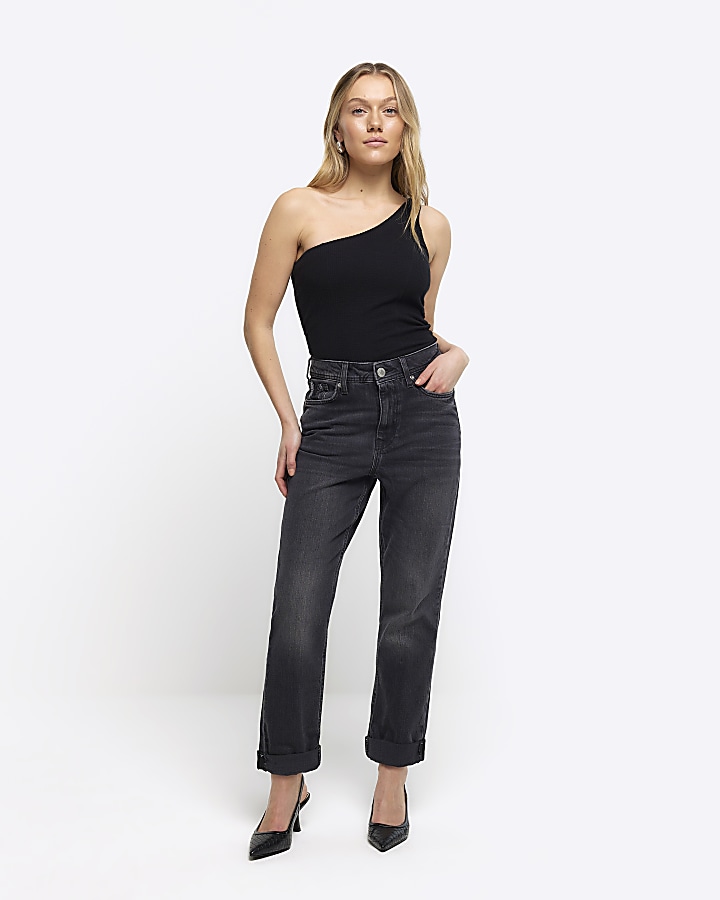 Petite Washed Black Mom Sculpt Jeans