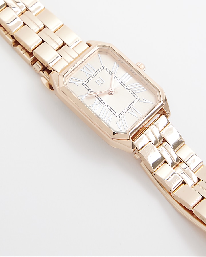 Rose gold rectangle face watch River Island