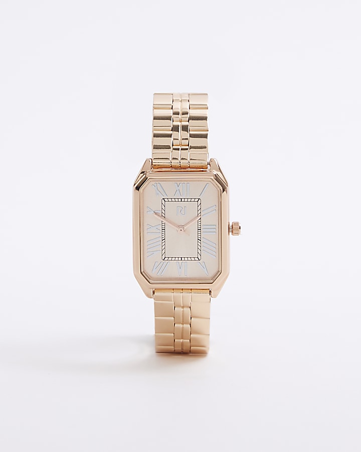 Rose gold rectangle face watch