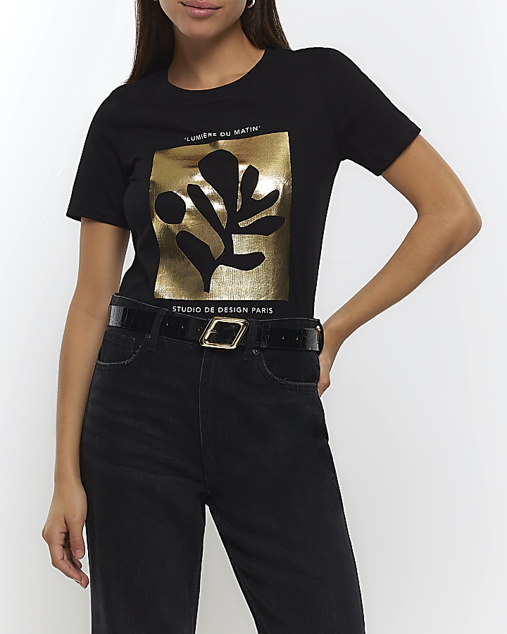 Black graphic t-shirt | River Island