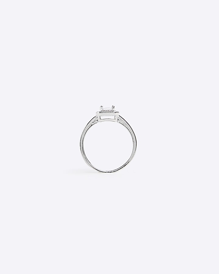 Silver square diamante ring