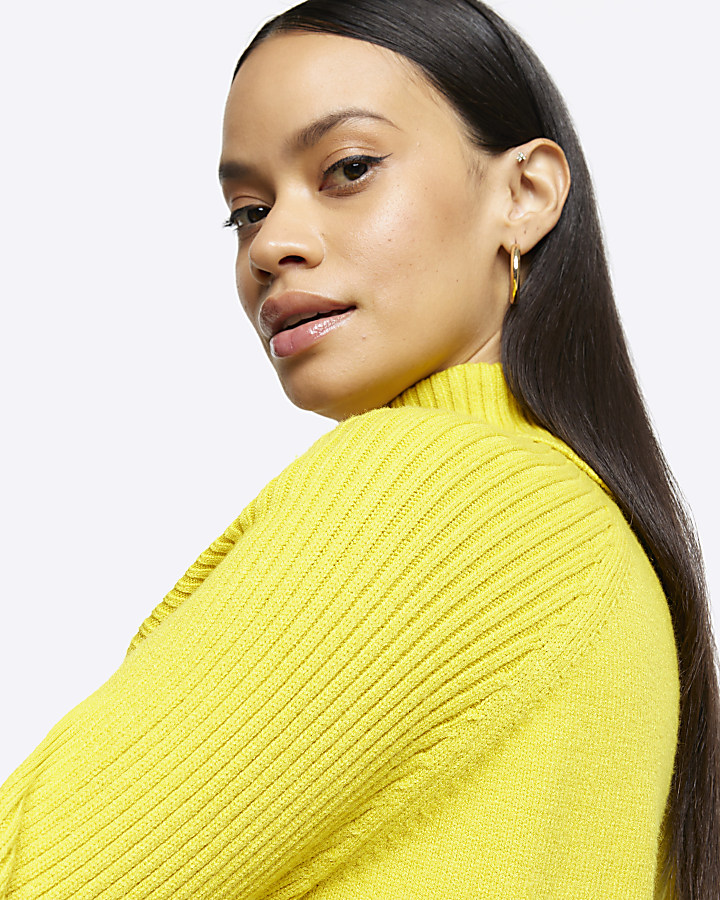 Yellow rib roll neck jumper River Island
