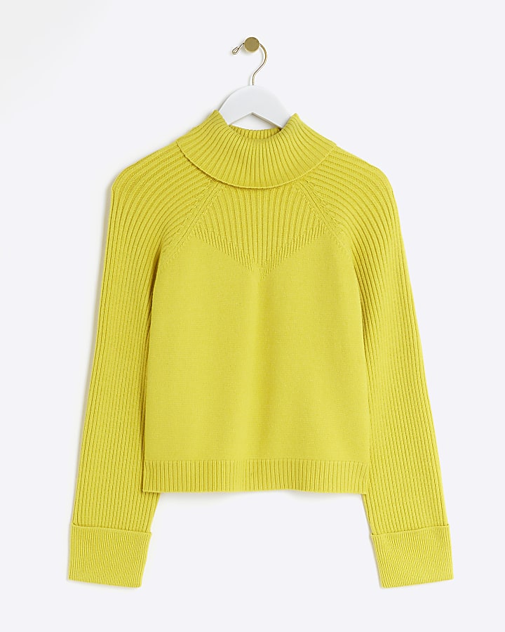 Yellow rib roll neck jumper River Island