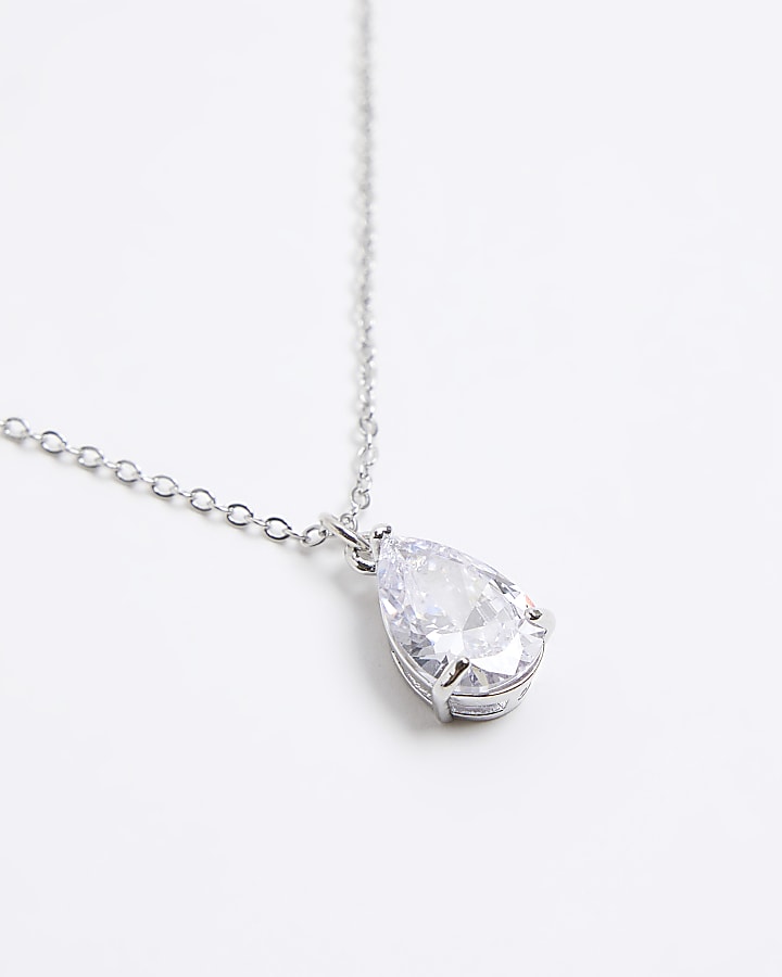 Silver diamante drop necklace