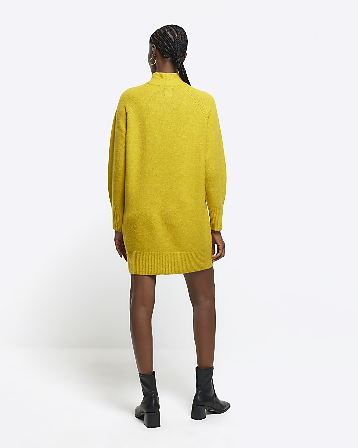 Yellow knitted cosy jumper mini dress