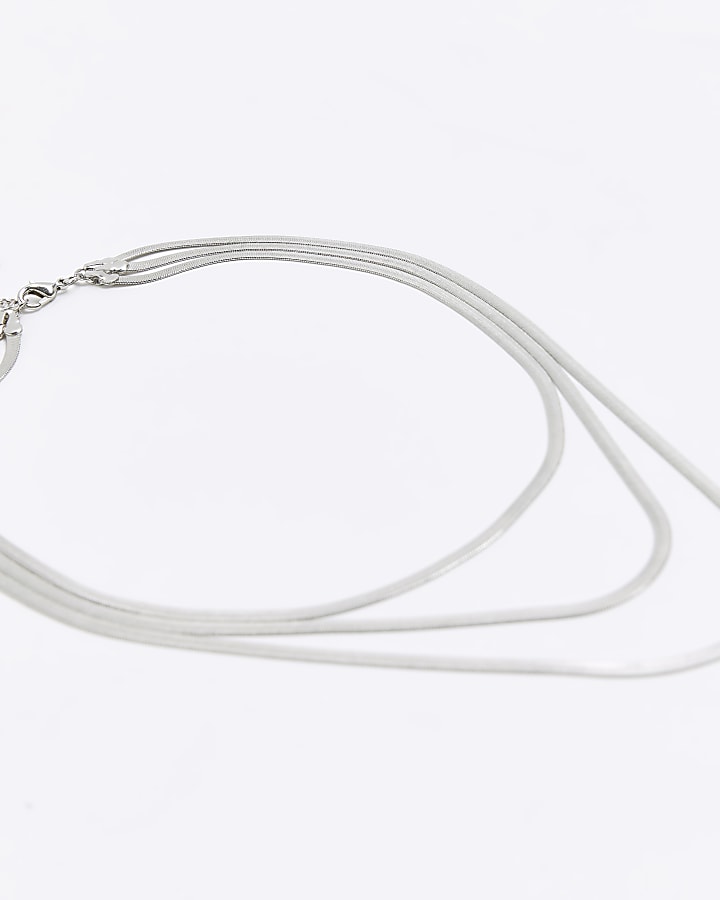 Silver Sleek Multirow Necklace