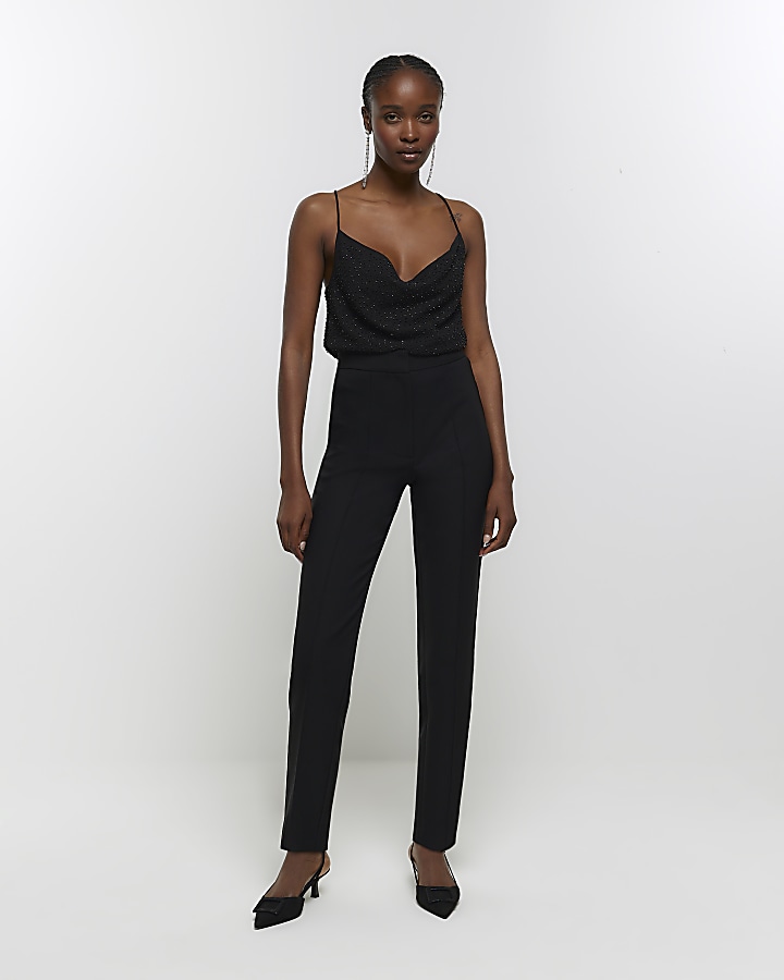 Black high waisted slim trousers