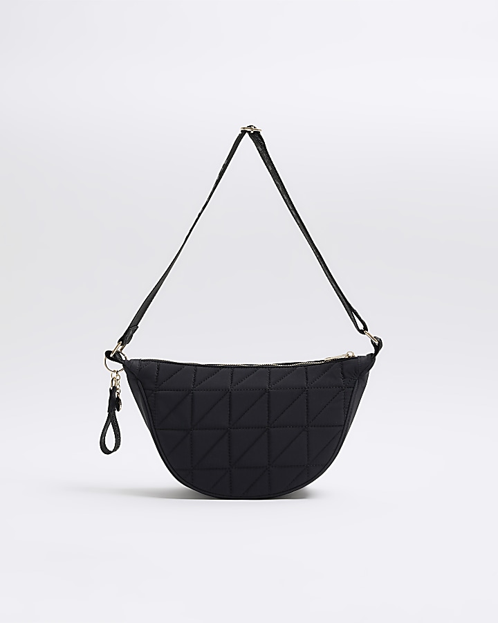 Black quilted scoop cross body bag | River Island