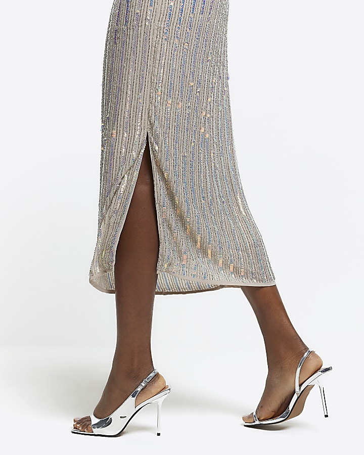 Gold Iridescent Sequin Midi Skirt