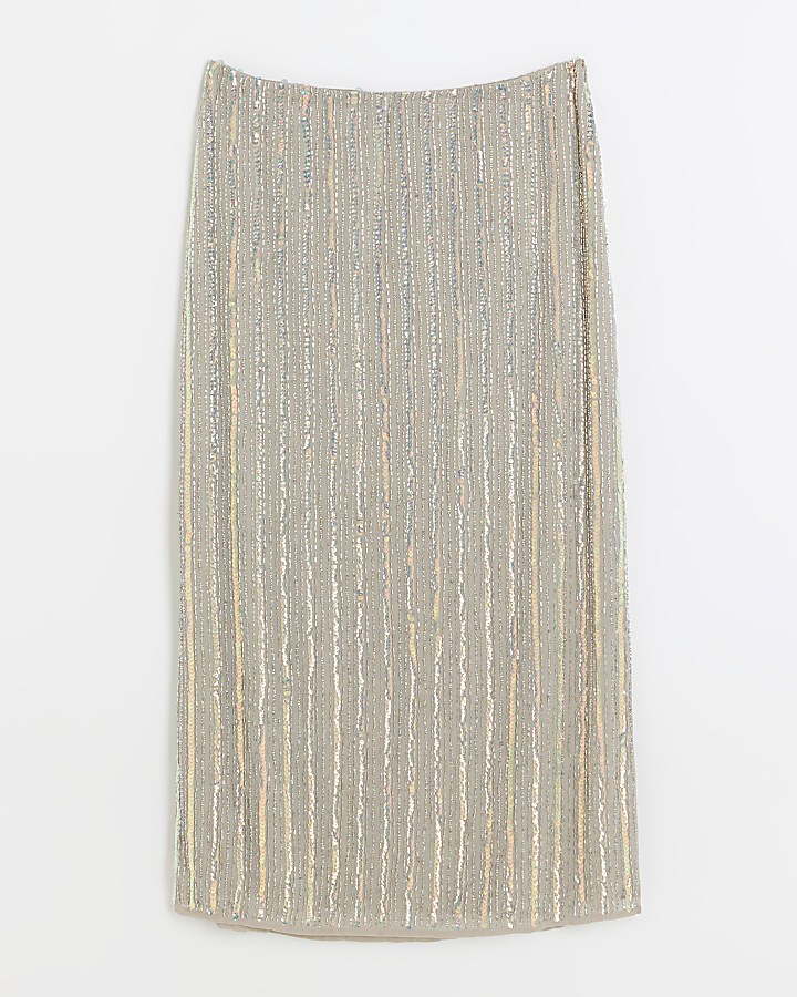Gold Iridescent Sequin Midi Skirt