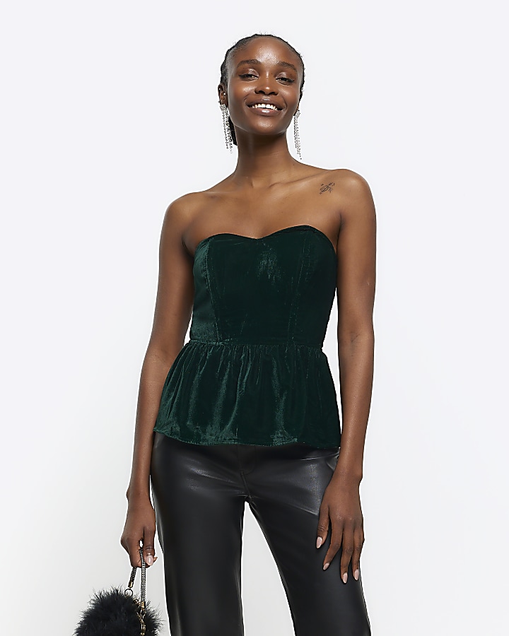 Green velvet bandeau top