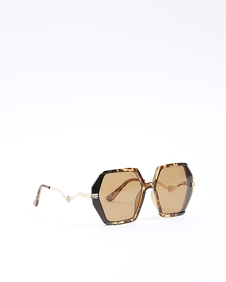 Brown oversized hexagon sunglasses