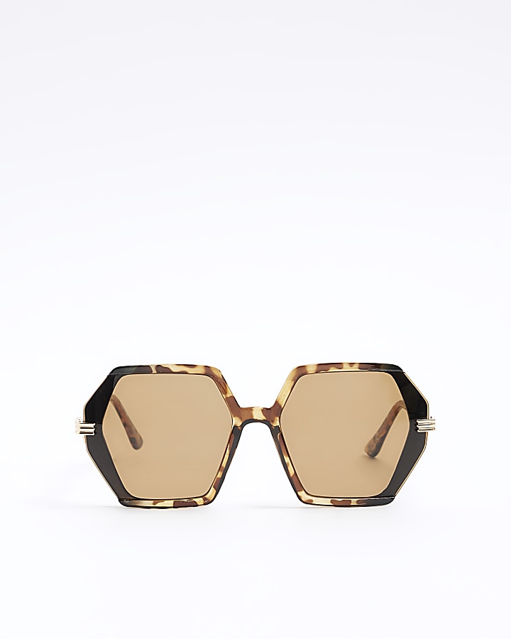Brown oversized hexagon sunglasses
