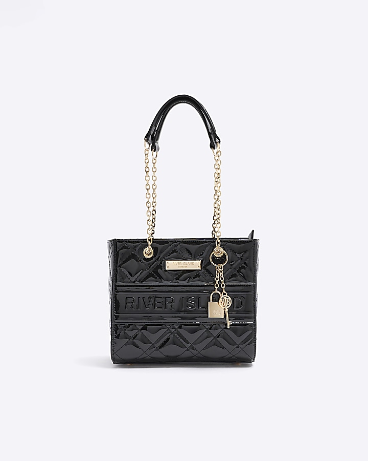 Black embossed chain tote bag | River Island