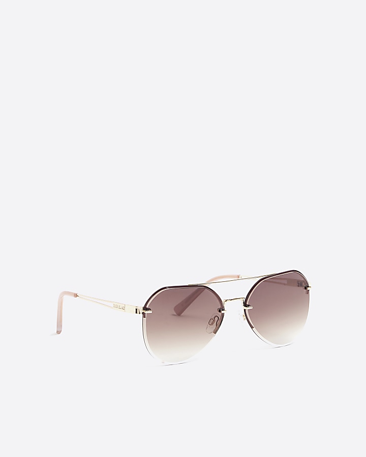 Gold rimless aviator sunglasses