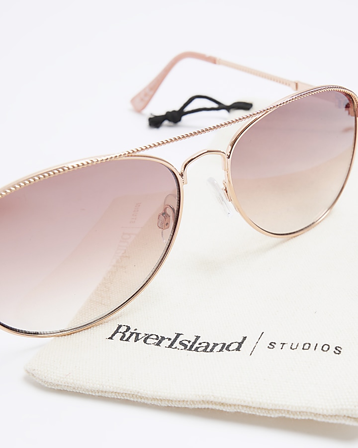Rose Gold Aviator Sunglasses River Island