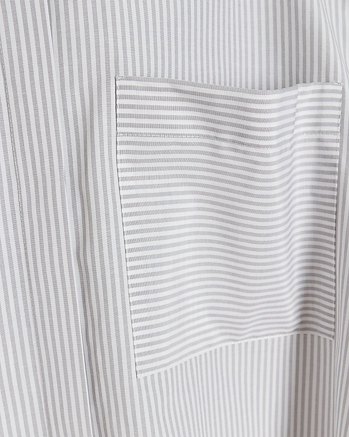 Grey stripe tie side oversized shirt
