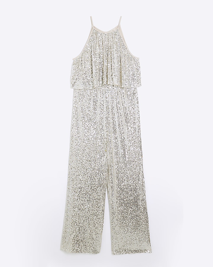 Silver sequin layered jumpsuit