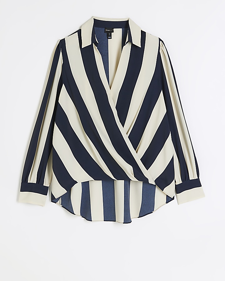 Navy stripe wrap blouse