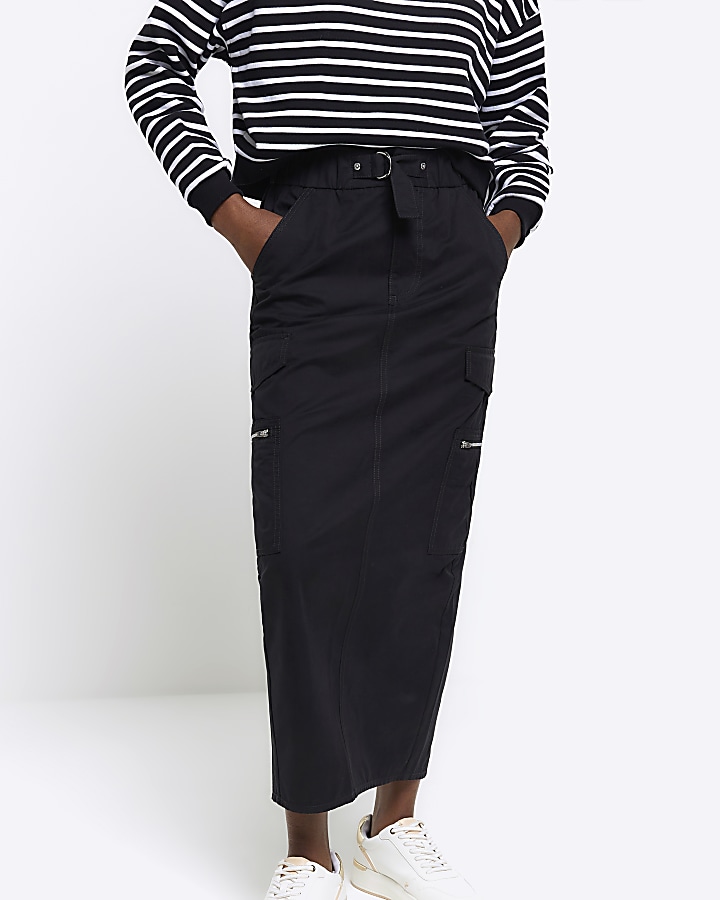 Black zip pencil midi skirt