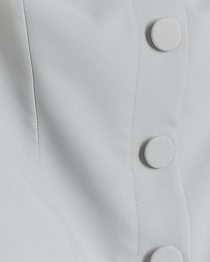 Petite grey button up tux top