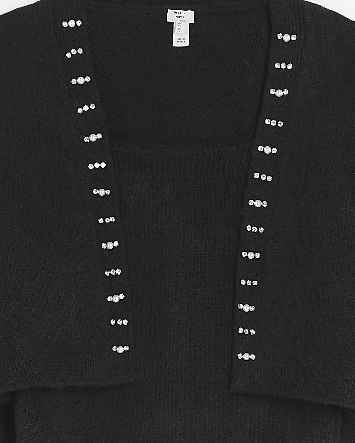 Black embellished cardigan vest set