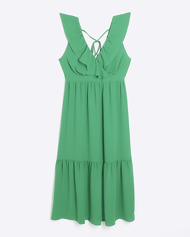 Green frill swing maxi dress