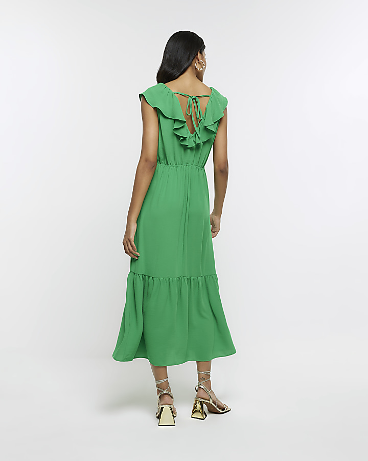 Green frill swing maxi dress