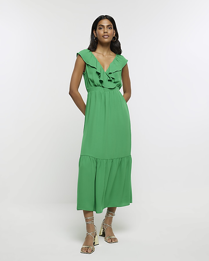 Green frill swing maxi dress | River Island