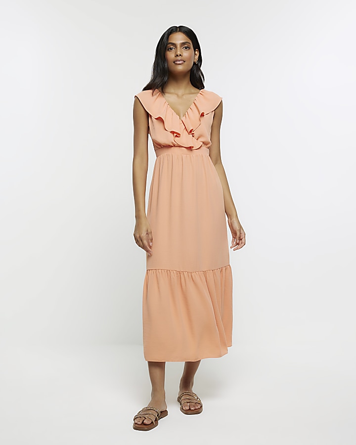 Coral frill swing maxi dress River Island