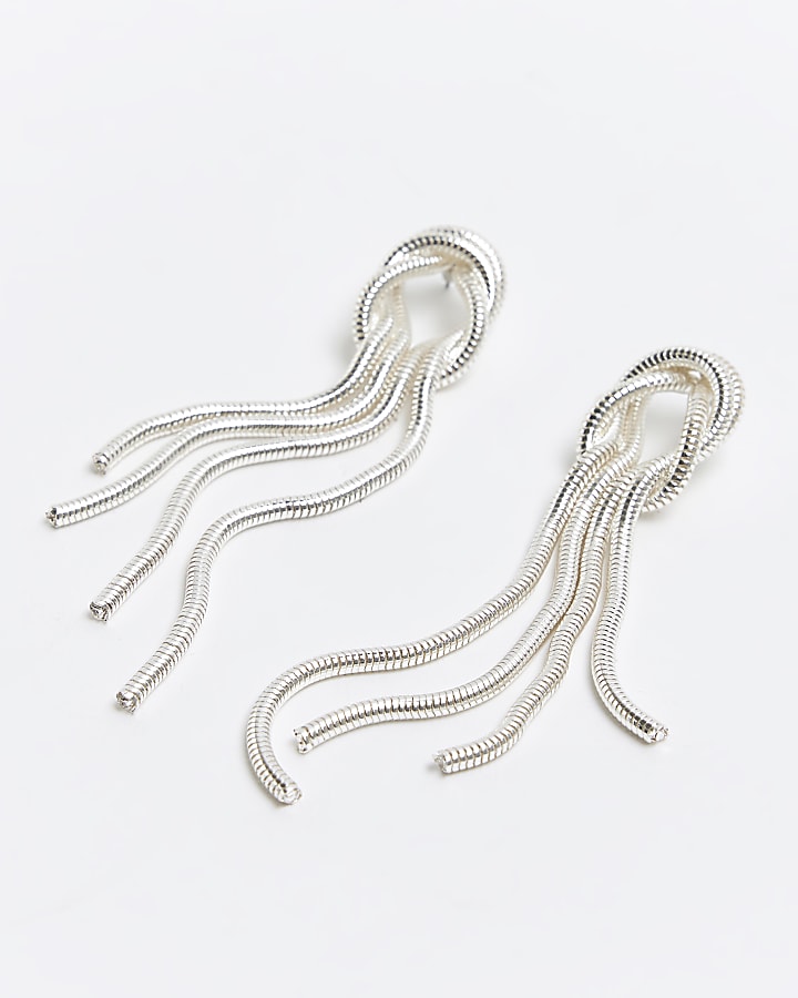 Silver Knot Drop Earrings | River Island