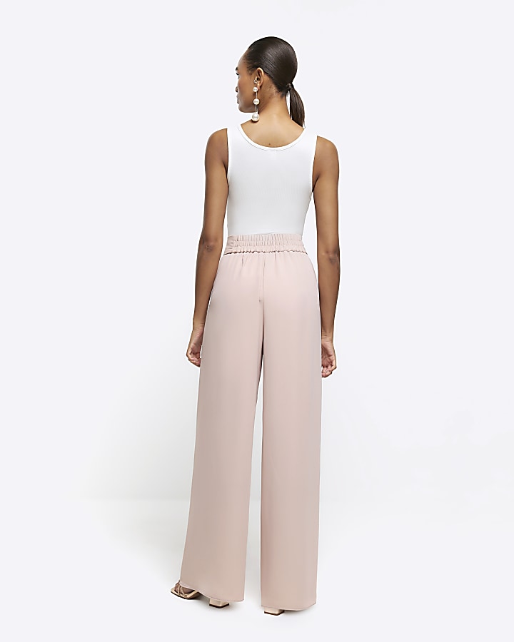 Pink high waisted wide leg trousers