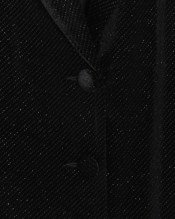Black velvet glitter longline coat River Island