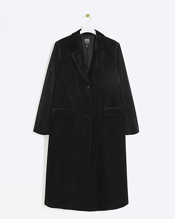 Black velvet glitter longline coat