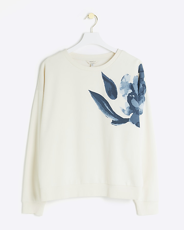 Cream floral graphic sweatshirt