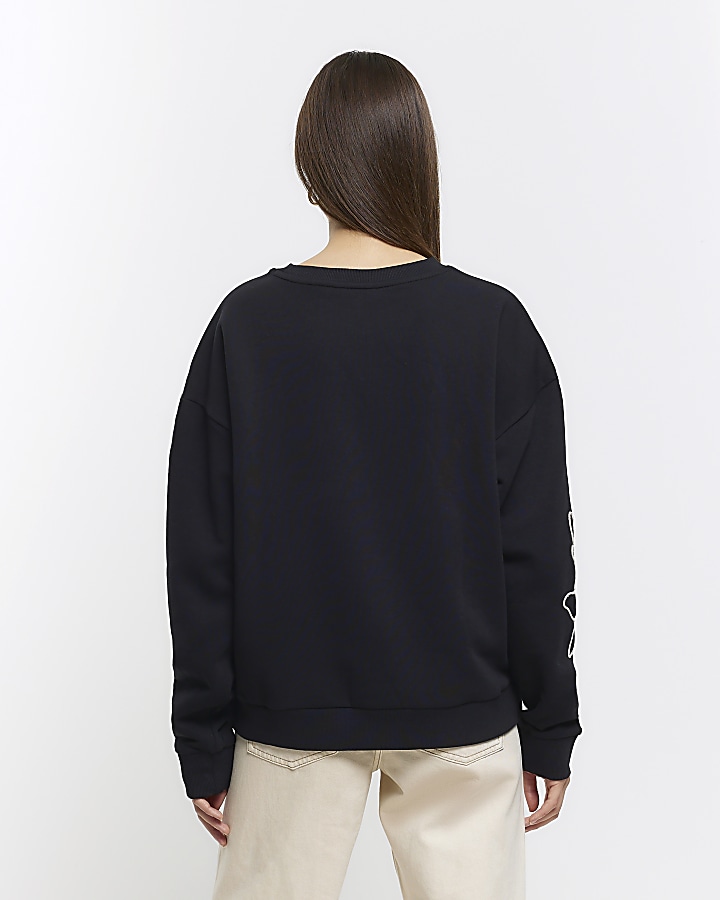 Black embroidered floral sweatshirt River Island