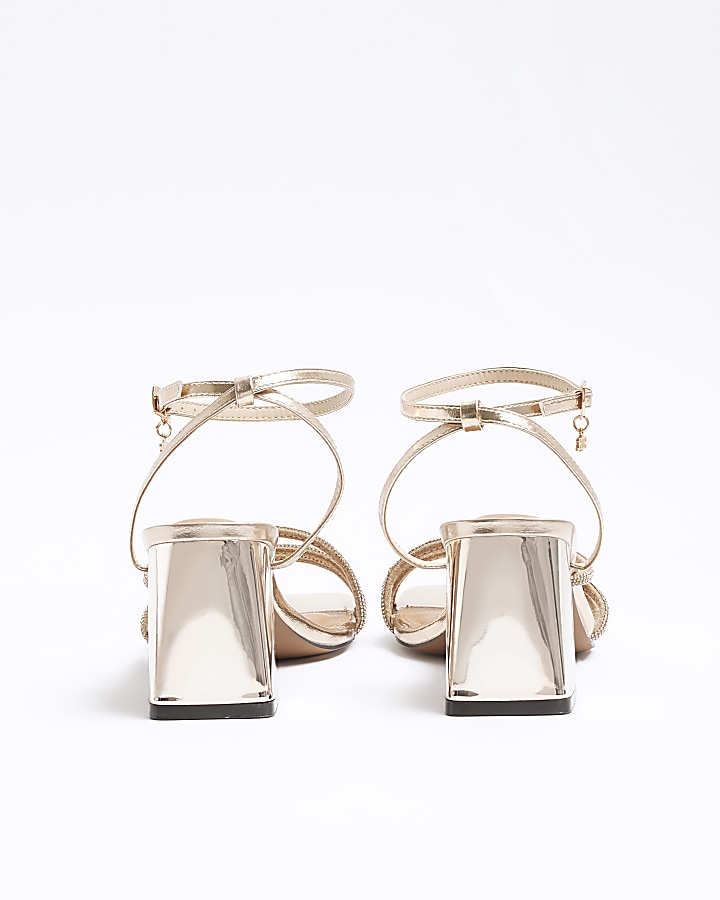 Rose gold embellished heeled sandals